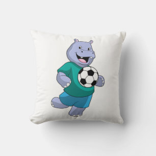 Hippo als Fußballspieler mit Fußball Kissen