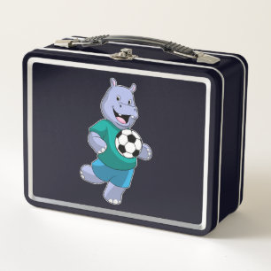 Hippo als Fußballspieler mit Fußball Metall Brotdose