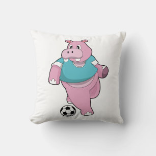 Hippo als Fußballspieler mit Fußball.PNG Kissen