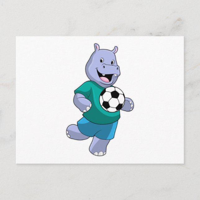 Hippo als Fußballspieler mit Fußball Postkarte (Vorderseite)