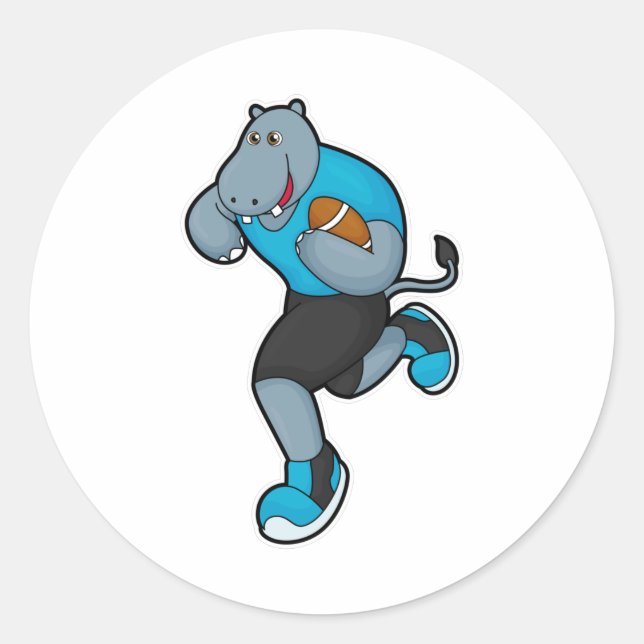 Hippo als Fußballspieler mit Fußball Runder Aufkleber (Vorderseite)
