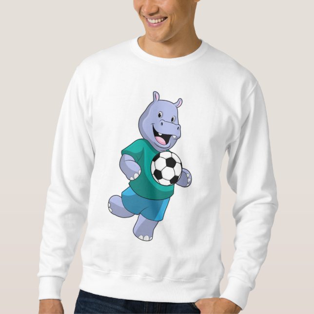 Hippo als Fußballspieler mit Fußball Sweatshirt (Vorderseite)