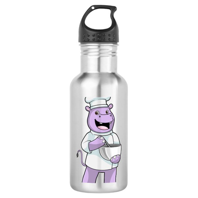 Hippo als Koch mit Bowl Edelstahlflasche (Vorderseite)