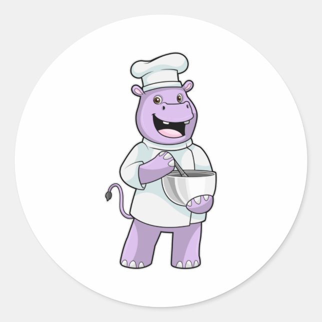 Hippo als Koch mit Bowl Runder Aufkleber (Vorderseite)