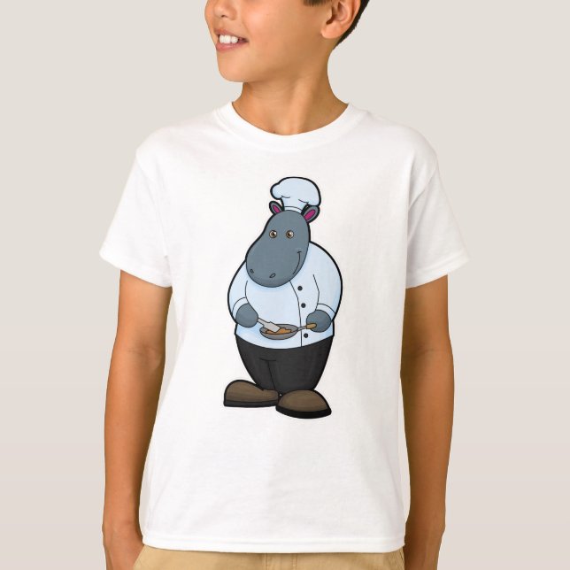 Hippo als Koch mit Pan T-Shirt (Vorderseite)