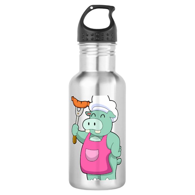 Hippo als Koch mit Wurst Edelstahlflasche (Vorderseite)