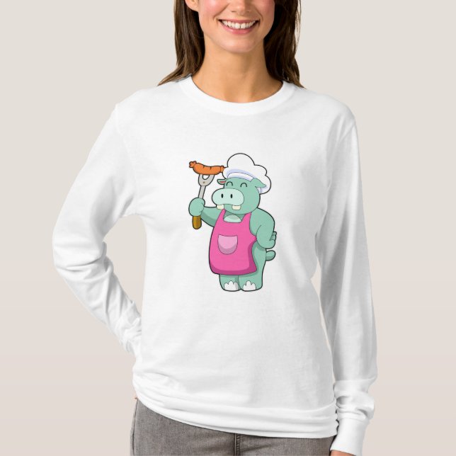 Hippo als Koch mit Wurst T-Shirt (Vorderseite)