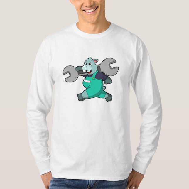 Hippo als Mechanik mit Schraubenschlüssel T-Shirt (Vorderseite)