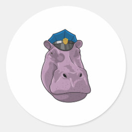 Hippo als Polizeibeamte Runder Aufkleber