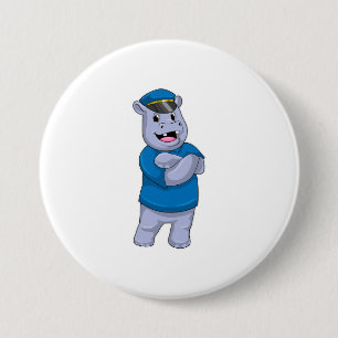 Hippo als Polizeibeamter mit Polizeihut Button