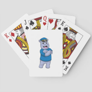 Hippo als Polizeibeamter mit Polizeihut Spielkarten