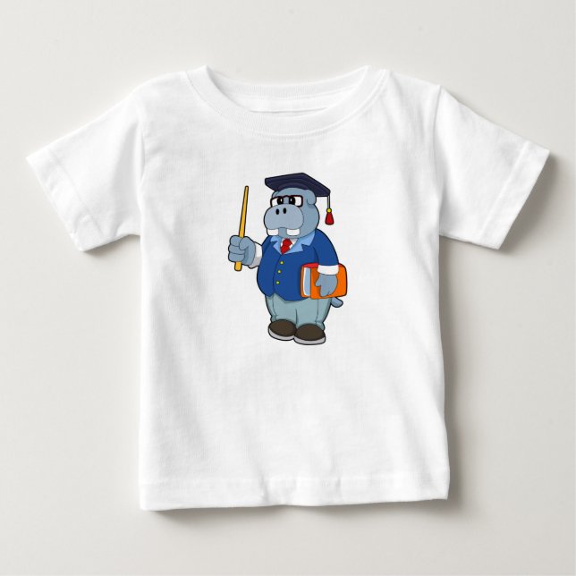 Hippo als Professor mit Buch Baby T-shirt (Vorderseite)