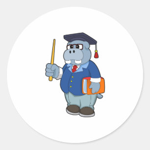 Hippo als Professor mit Buch Runder Aufkleber