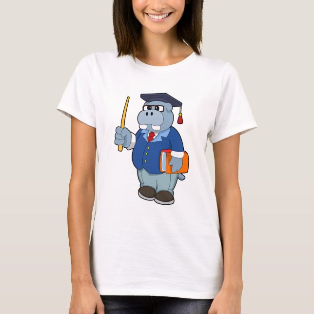 Hippo als Professor mit Buch T-Shirt (Vorderseite)