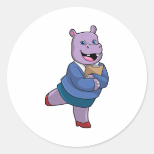 Hippo als Secretary mit Notepad Runder Aufkleber