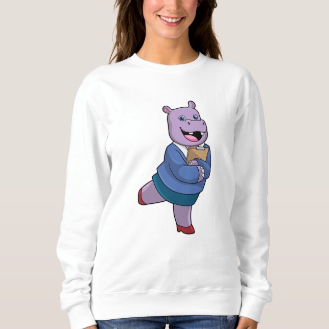 Hippo als Secretary mit Notepad Sweatshirt (Vorderseite)