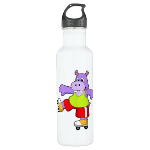 Hippo als Skater mit Inline-Skaten Edelstahlflasche
