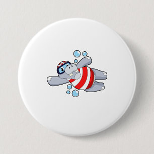 Hippo als Taucher mit Schwimmbrille Button