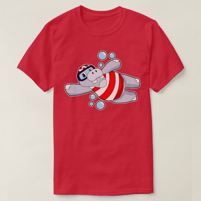 Hippo als Taucher mit Schwimmbrille T-Shirt (Design vorne)