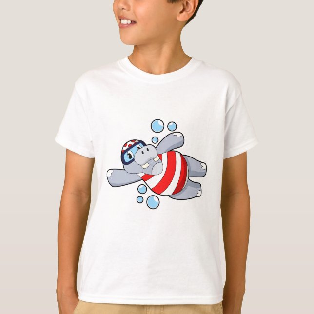 Hippo als Taucher mit Schwimmbrille T-Shirt (Vorderseite)