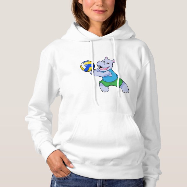 Hippo als Volleyballspieler mit Volleyball Hoodie (Vorderseite)
