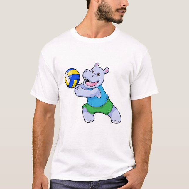 Hippo als Volleyballspieler mit Volleyball T-Shirt (Vorderseite)