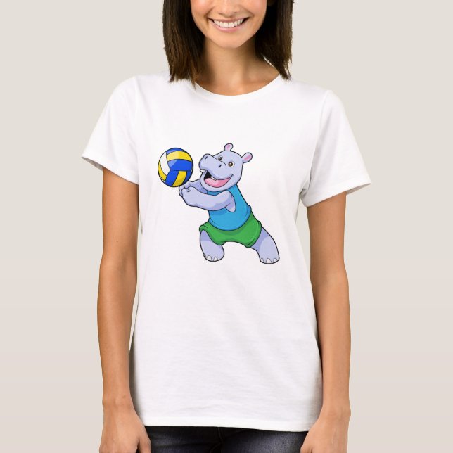 Hippo als Volleyballspieler mit Volleyball T-Shirt (Vorderseite)