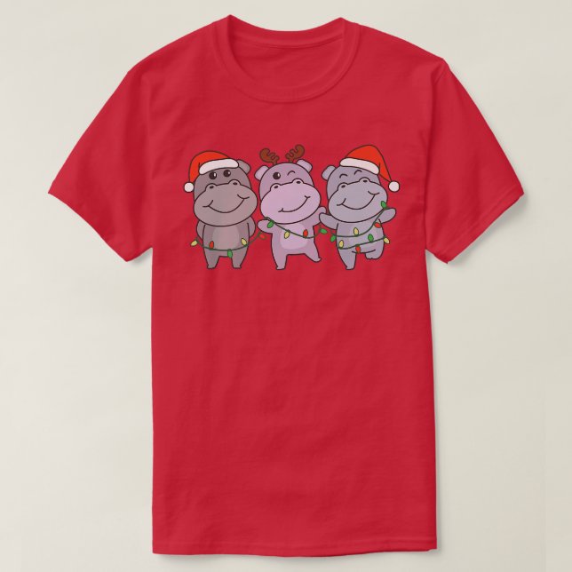 Hippo animaux de Noël mignons Hippopotames T-shirt (Design devant)