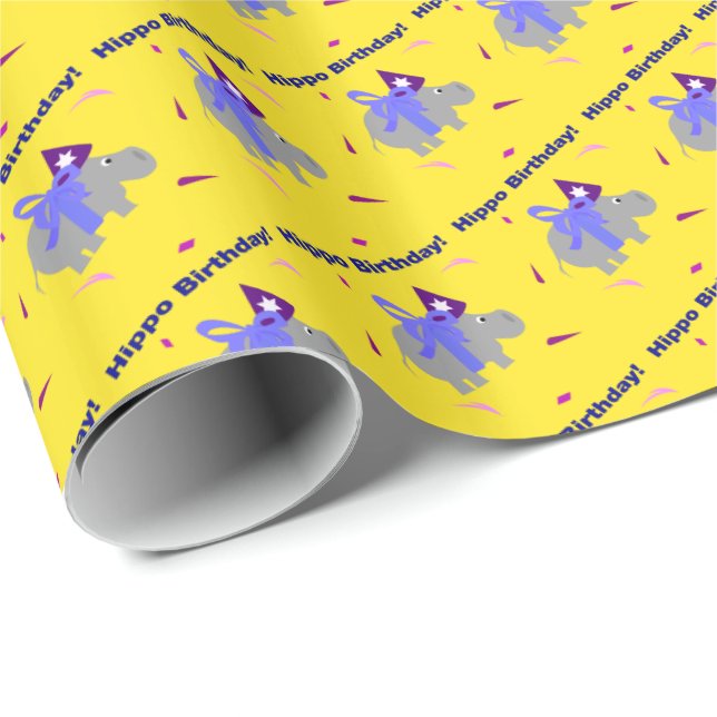 Hippo Anniversaire Cadeau Papier enveloppant (Coin rond)