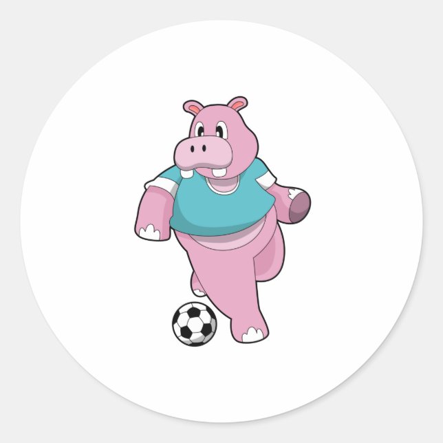 Hippo as Soccer player with Soccer.PNG Runder Aufkleber (Vorderseite)