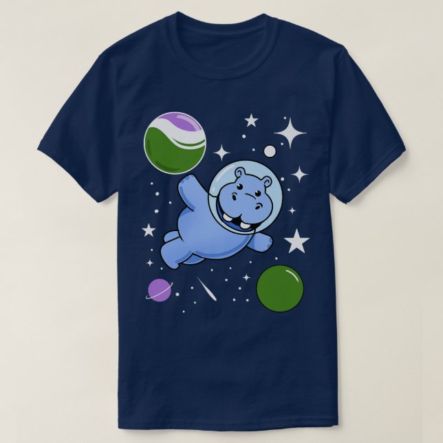 Hippo Astronaut Genderqueer Pride T-Shirt (Design vorne)