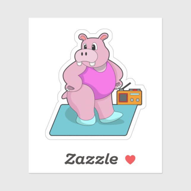 Hippo at Fitness with Radio.PNG Aufkleber (Blatt)