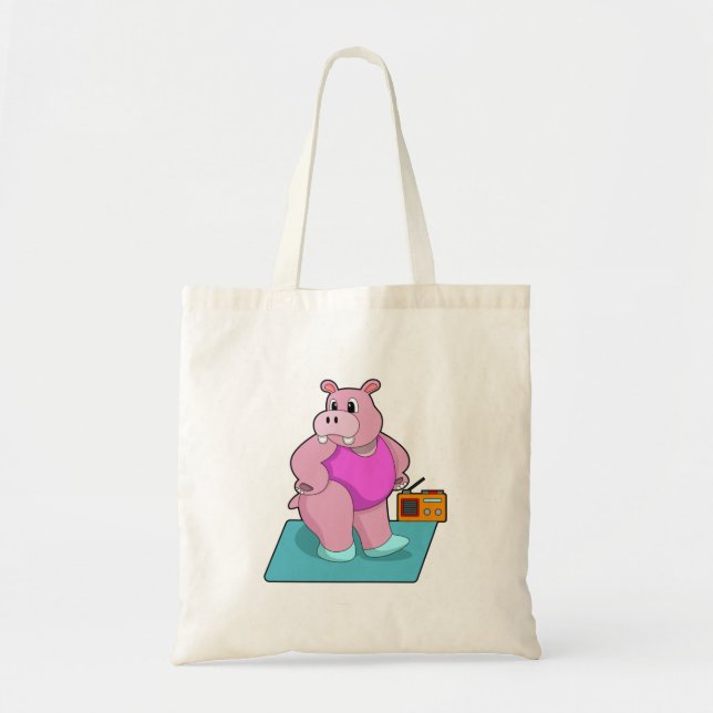 Hippo at Fitness with Radio.PNG Tragetasche (Vorne)