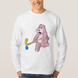 Hippo at Hockey with Hockey bat T-Shirt