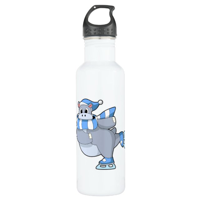 Hippo at Ice Skaten mit Ice-Skaten Edelstahlflasche (Vorderseite)