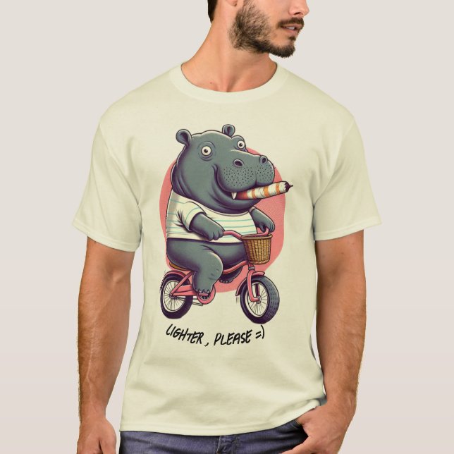Hippo auf dem Fahrrad "Lighter, bitte" Klassischer T-Shirt (Vorderseite)