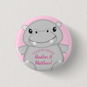 Hippo Baby Dusche Rosa Button