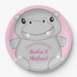 Hippo Baby Dusche Rosa Pappteller
