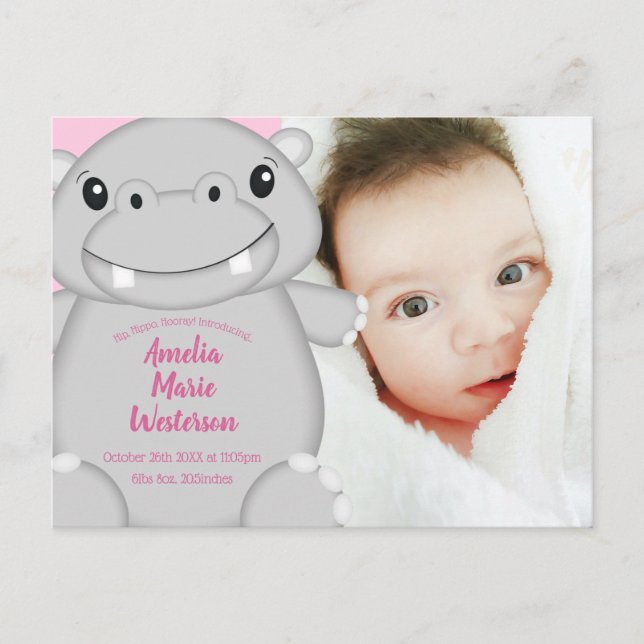 Hippo Baby Dusche Rosa Postkarte (Vorderseite)
