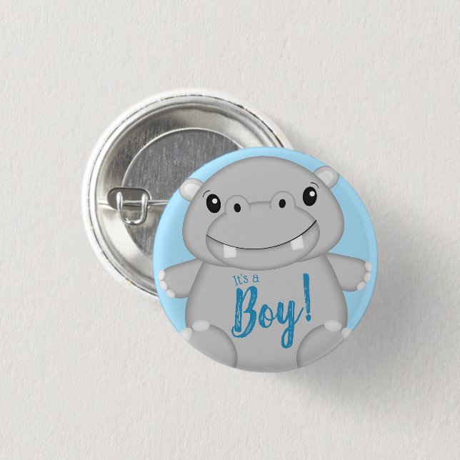 Hippo Baby Shower Blue Button (Vorne & Hinten)