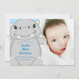 Hippo Baby Shower Blue Einladung