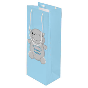 Hippo Baby Shower Blue Geschenktüte Für Weinflaschen