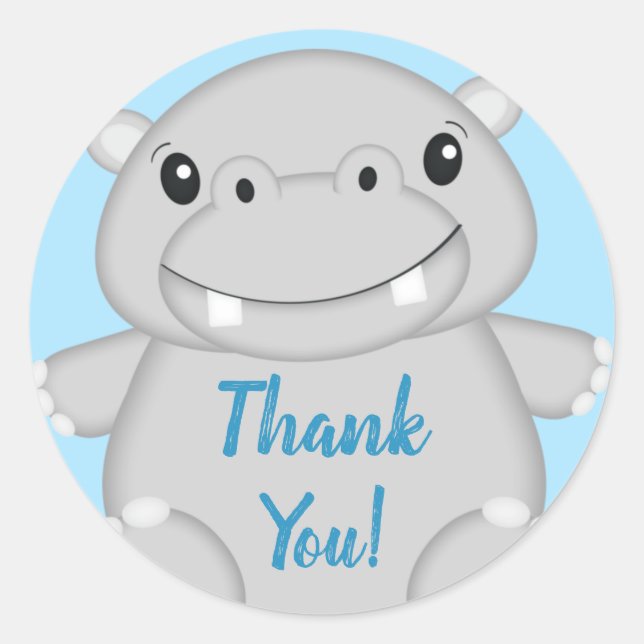 Hippo Baby Shower Blue Runder Aufkleber (Vorderseite)