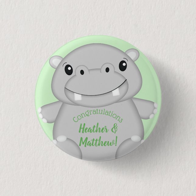 Hippo Baby Shower Button (Vorderseite)