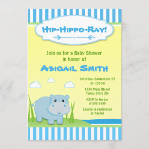 Hippo Baby shower Invitation Blue Hippo Boy
