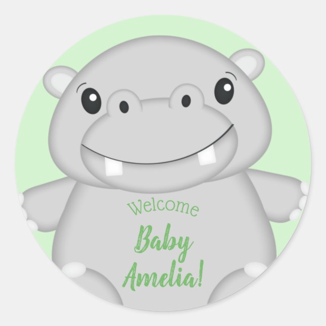 Hippo Baby Shower Runder Aufkleber (Vorderseite)