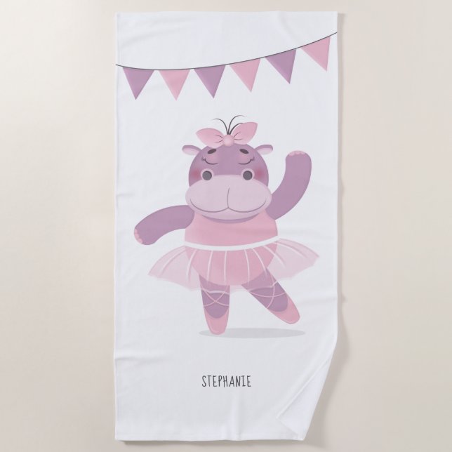 Hippo Ballerina Beach Handtuch (Vorderseite)