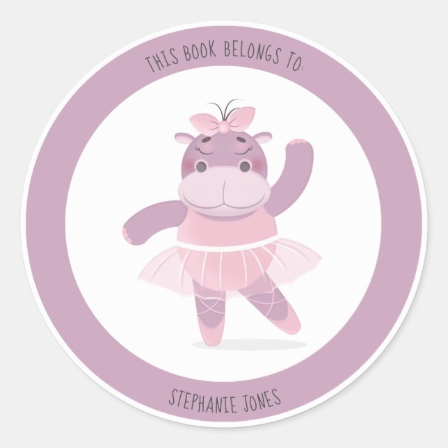 Hippo Ballerina Dieses Buch gehört zur klassischen Runder Aufkleber (Vorderseite)