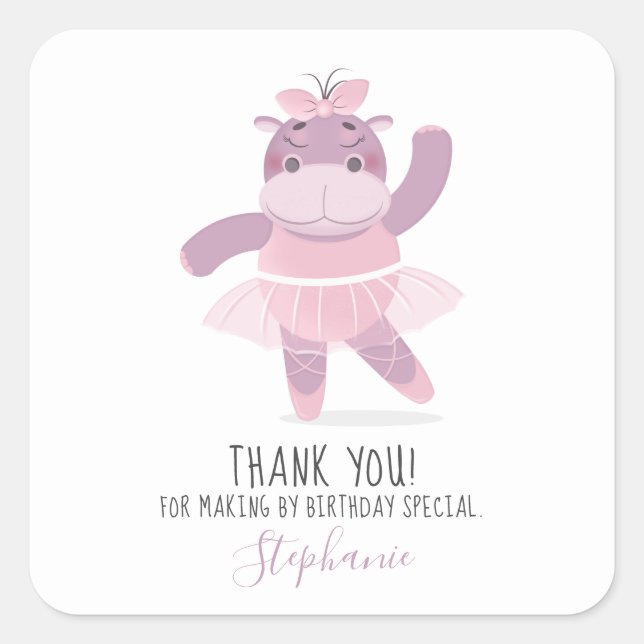 Hippo Ballerina Square Sticker (Vorderseite)