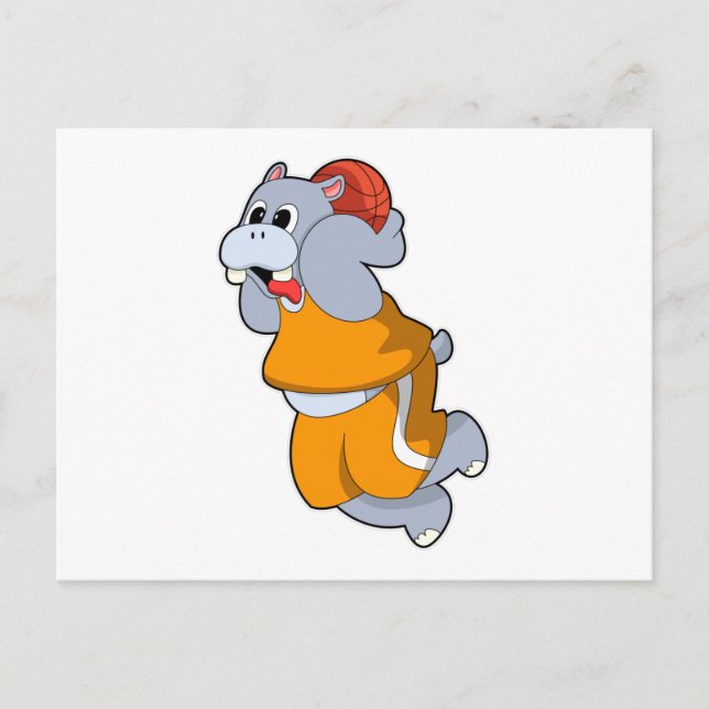 Hippo bei Basketball Sports Postkarte (Vorderseite)